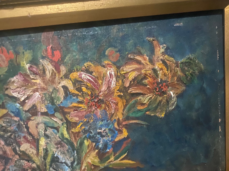 Vintage Still Life Oil Painting Flowers Seashell Signed E. Steever