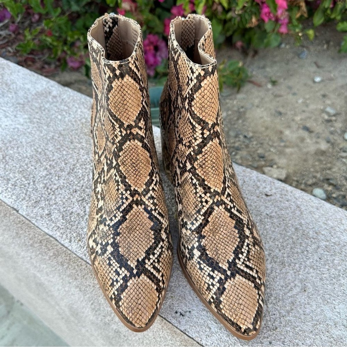 Fall New Steve Madden Julianna Pointed Toe Tan Snake Embossed Bootie Size  Womens