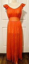 Vintage Early 1950s Semi Sheer Salmon Pink Crystal Pleats Long Nightgown Sz 36