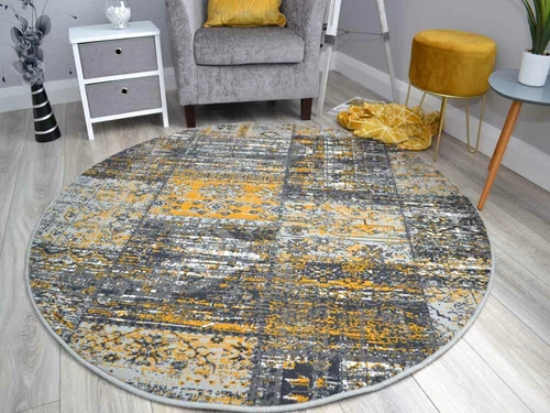 Circle Floor Rugs Small Large Size Ochre Mustard Grey Gold Round Circular Cheap