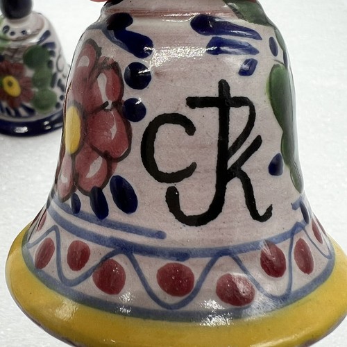 Talavera Bells Signed Hand Painted Mexico Set Of 3 Flowers - Afbeelding 3 van 10