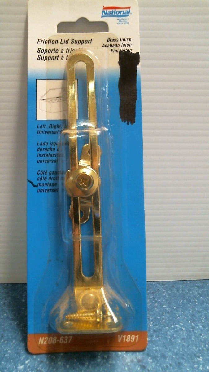 Universal Friction Lid Support - Brass Finish Steel Hinge With Nylon Washer (6 Inch, Left Or Right Mount)