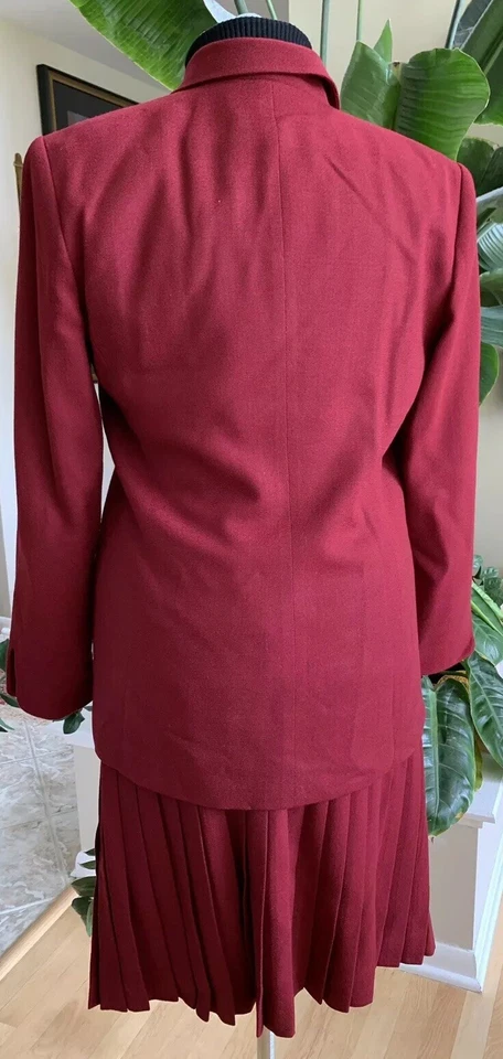 Christian Dior Vintage Lana Pura Borgoña Rojo Granate FALDA TRAJE TALLA 2/4 Foto 3 de 4