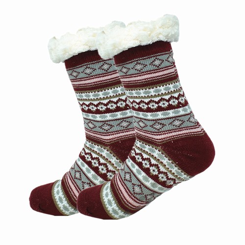 Women Winter Cozy Fuzzy Sherpa Fleece-lined Warm Thermal Non-Skid Slipper Socks - Picture 31 of 67