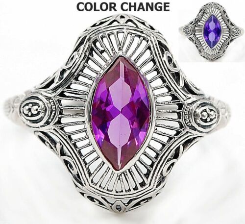 1CT Natural Alexandrite 925 Solid Sterling Silver Edwardian Style Ring Sz 7