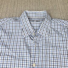 Peter Millar Dress Shirt Mens XL Blue Check Classic Fit Long Sleeve Business