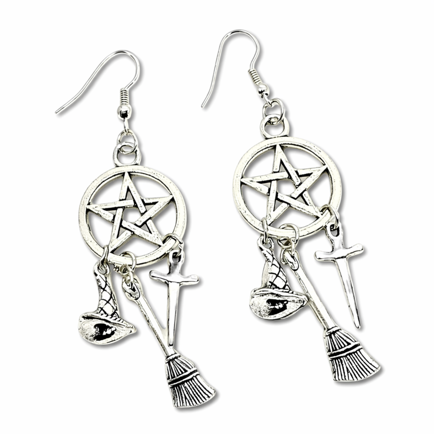 Pentacle Witch Earrings Sorting Hat Broom Athame Pagan Wiccan  Dangle Jewellery