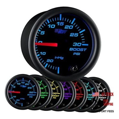 Black 7 Color 30 PSI Turbo Boost/Vacuum Gauge Kit - Includes Mechanical Hose,