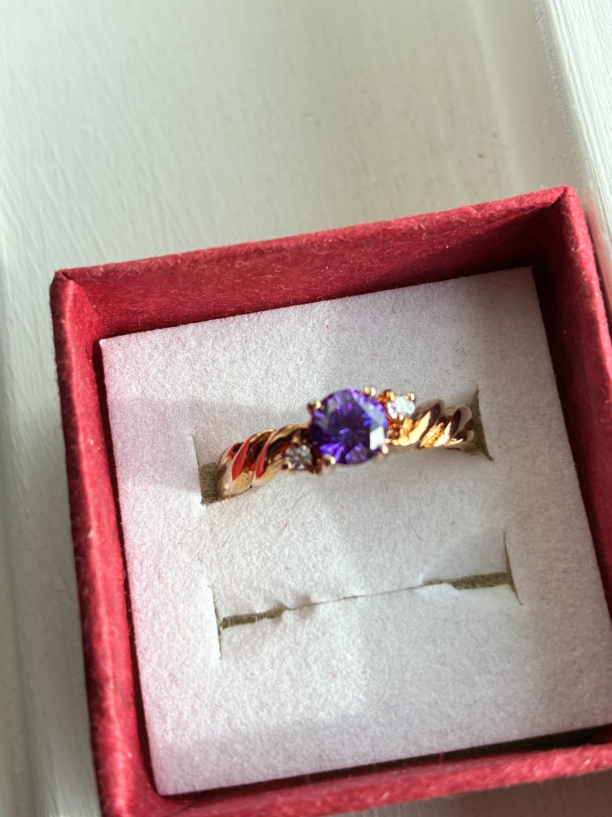 Gold Ring W Pretty Purple Stone Stackable Offset … - image 8
