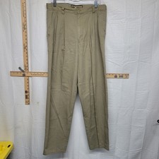 Vintage Bugle Boy Mens Khaki Pleated Chino Pants Tan Cotton W34 L29 90s