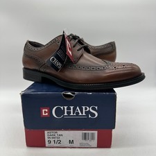 Chaps 96-98722 Mens 9.5 M Astor Dark Tan Wingtip Brogue Oxford Dress Shoes