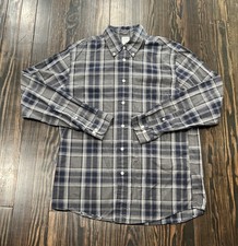 Brooks Brothers Button Down Shirt Mens Large Milano Plaid Gray Blue Cotton