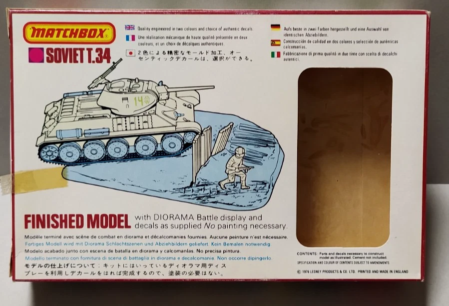 MATCHBOX  USATO 1:76 KIT CARRO ARMATO SOVIET  T.34 / 76C  CON DIORAMA   PK-82 - Immagine 2 di 3