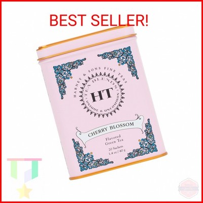 Harney & Sons Caffeinated Blossom Green Tea Tin Sachets Pink 31629, Cherry, 20 C