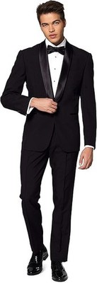 Opposuits Men's Suit Slim Fit Black 2 Piece L 42R 36W Satin Shawl Lapel 1 Button