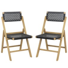 2 Pack Folding Patio Chairs Solid Teak Wood with Woven Rope Seat
