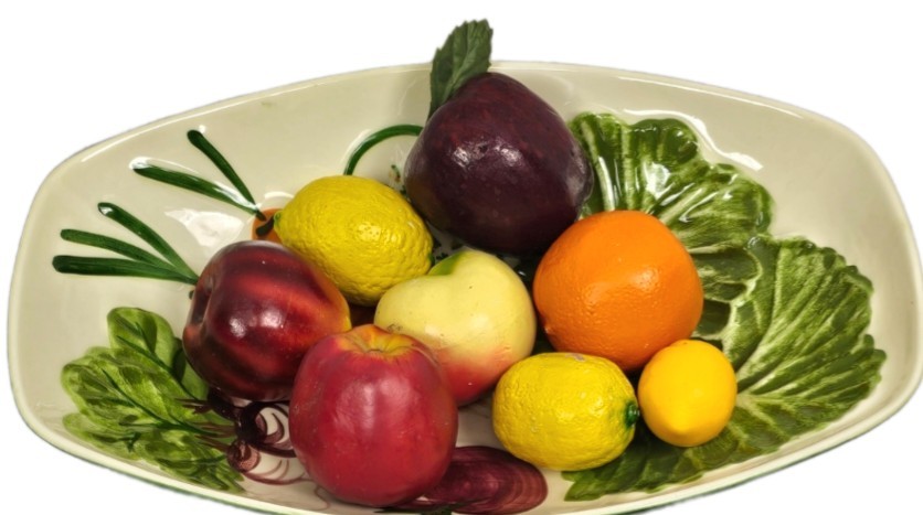 Vintage Los Angeles Potteries Serv. Fruit Centerpiece Bowl w/Fruits Ceramic Etc