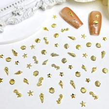 600Pcs Nail Charms 3D Alloy Summer Ocean Nail Rhinestones Gold Starfish