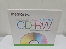 NEW SEALED MEMOREX HIGH SPEED CD-RW 5 PACK 12X 700MB 80 MIN REWRITABLE