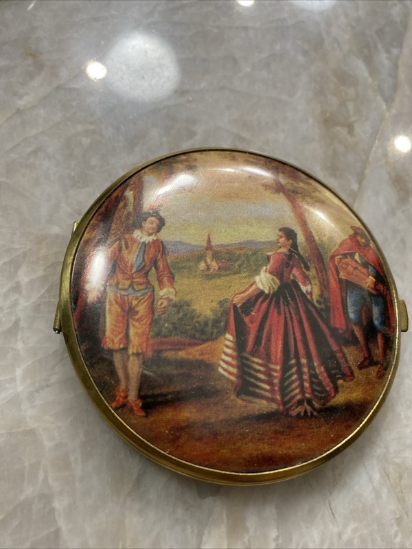 Vintage Compact Mirror with European Dancing Scene from Western Germany