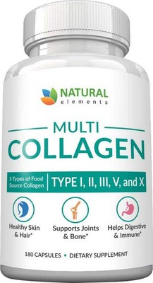 Multi Collagen 180 Protein Capsules - Type I, II, III, V, X Collagen Pills - of