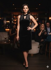 Worthington Sz Small Keyhole Velvet  Black Sleeveless Dress Little Black Dress