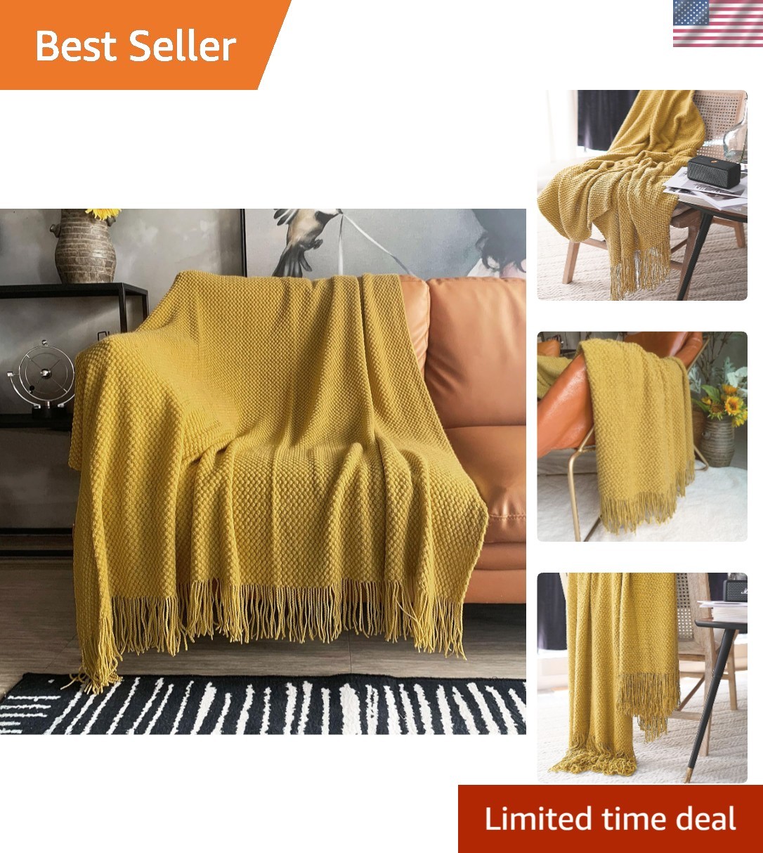 With Tassels, 50x60 Mustard