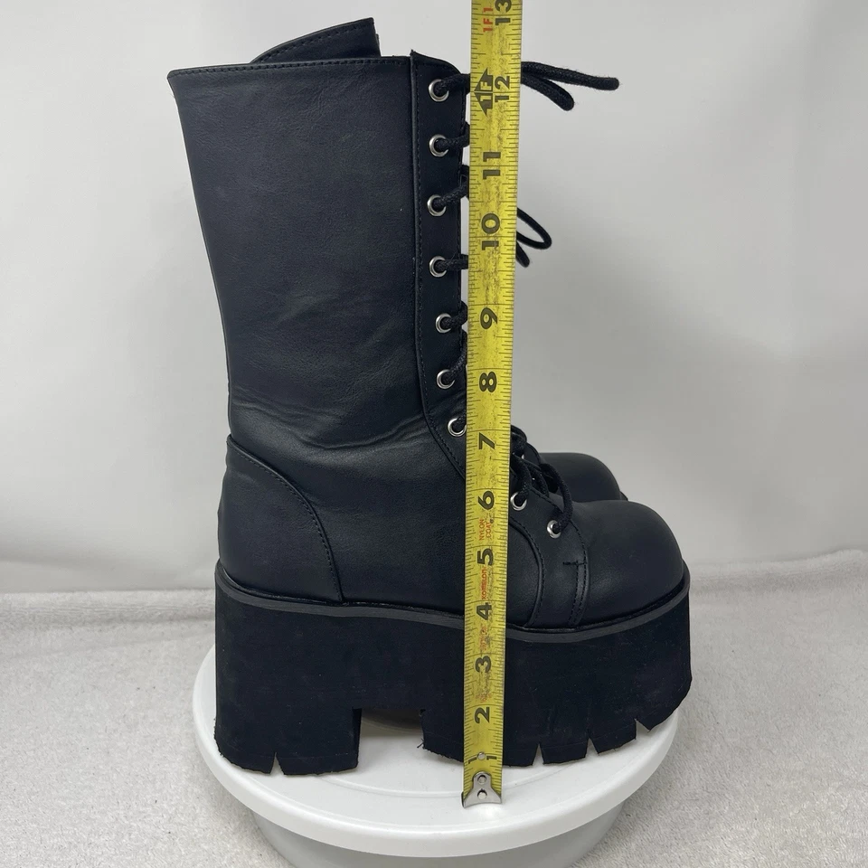Demonia ASHES-105 Women's 6 Chunky Heel Platform Black Lace-Up Mid Calf Boots - Image 4 of 4