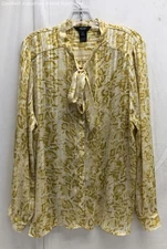 Womens Simply Vera Vera Wang Yellow Patterned Tie Front Button-Up Shirt Size XXL