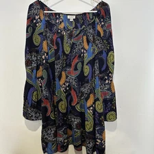 Avenue Womens Blouse Bell Long Slv Multicolor Size 26 28 Gathered Key Hole Neck