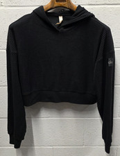 Alo Yoga Muse Hoodie Black Ribbed Cropped Sweatshirt Women's S Athleisure 23x18
