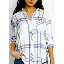 Rails Hunter Shirt Indigo Powder Blush Plaid Long Sleeve Size S Soft Cabincore
