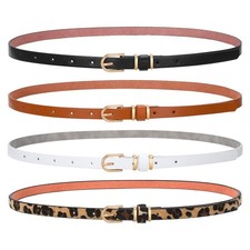 4 Pack Women Thin Belts for Jeans Dresses Coats Skinny Women Belt with Gold A...
