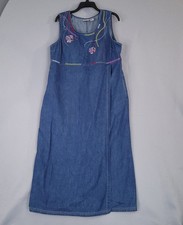 NAPA VALLEY Women's Blue L Denim Embroidered Sleeveless Midi Dress