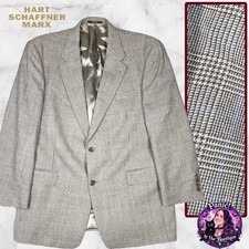 Vtg Hart Schaffner Marx Blazer Men 44R Wool Grey Glen Plaid Houndstooth Coat