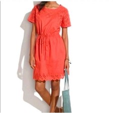 Madewell Eyelet Cotton Dress Coral Pink Mini with Pockets & Slip Size 10