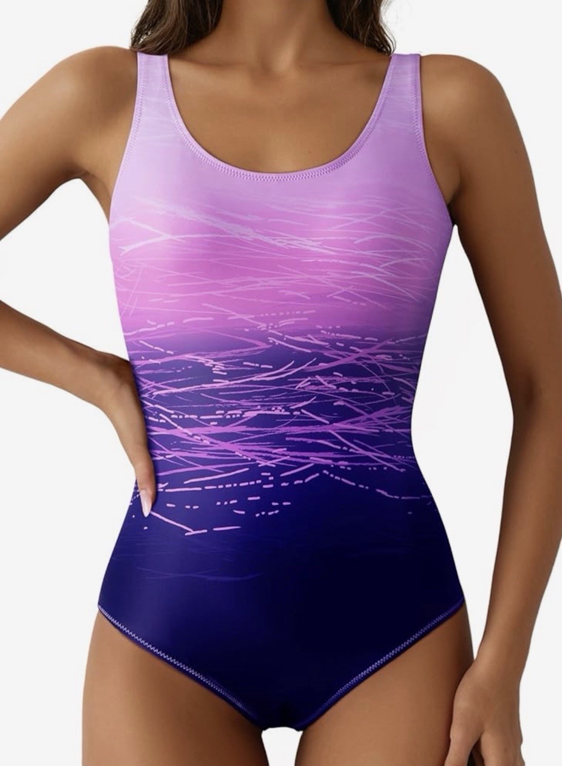 Women’s Purple Pink Colorblock Criss Cross Back One-Piece Swimsuit Size Large