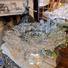 Antique Pedestal Glass 9” Cake Plate Stand Very Old Cut Glass