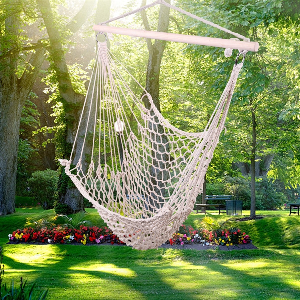 Outdoor Hanging Cotton Hammock Chair Swing for Patio Cam with