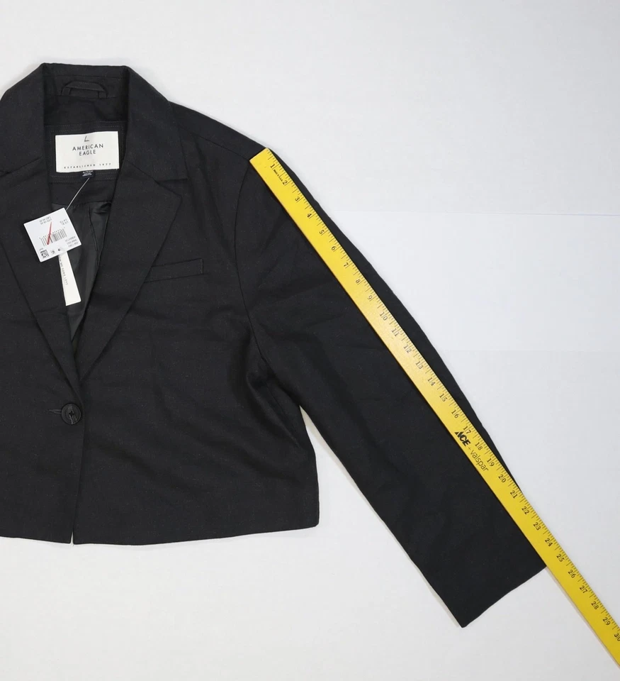 Blazer American Eagle para mujer XL negro mezcla de lino recortado botón único cuadrado Foto 4 de 4