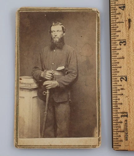 Vintage CDV Photo Civil War Soldier Union Frock Coat Armed With Sword