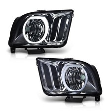 for Ford Mustang 2005 2009 LED Headlights Smoky Lens Chrome Housing Left Right