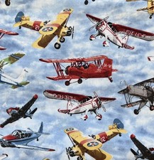 Exclusively Quilters Flying High Cotton Fabric By The HALF YARD Vintage Airplane