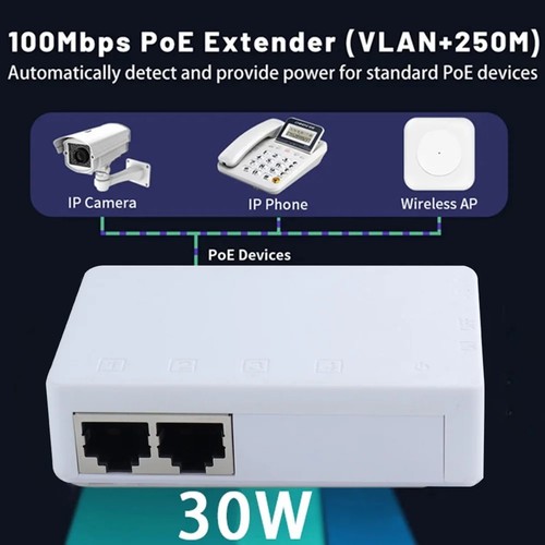 Extendeur PoE 2 Ports 10/100 Mbit/S 1 vers 2 Répéteurs PoE 12V 1A 250 M Entfe4986 - Photo 2/7