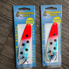 2 Moonshine Lures Standard  Salmon Trolling Spoons RV dotted uv bloody nose