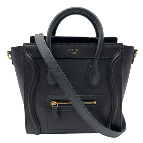 CELINE Luggage Nano Shopper Black Lambskin Shoulder Bag 168243 #OKB12387