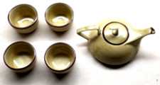 Tea Set Ceramic Teapot with Four Cups- Cream Beige