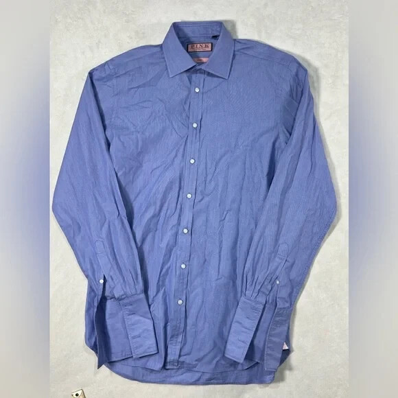 FILA Camicia Thomas Pink London 15 5 36 vestibilità classica Savile Row polsino francese a righe blu navy