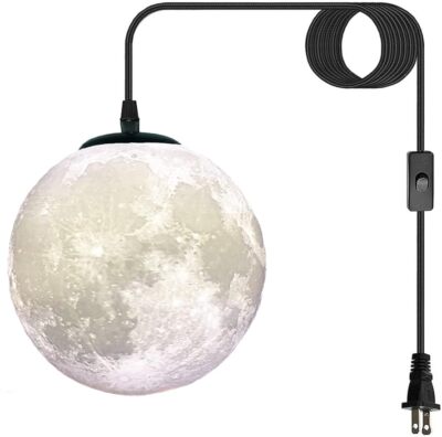 Plug in Pendant Lighting 3D Paint Hanging Moon Light for Kids Room