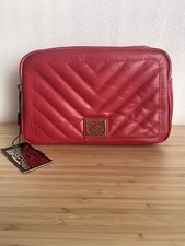 BIBA BRIGHT RED QUILTED LEATHER COSMETICS TOILETRIES BAG BNWT WITH MINOR DEFECT